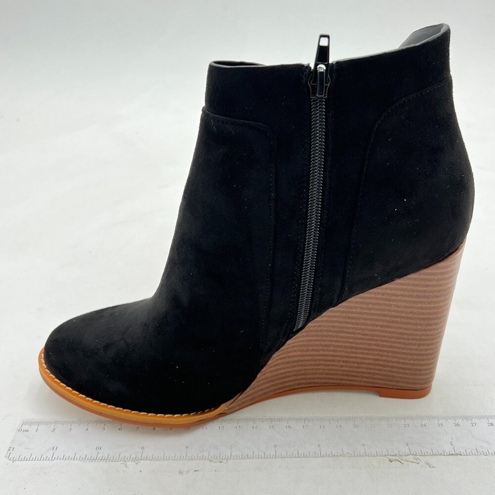 Elegant Black Suede Wedge Ankle Booties